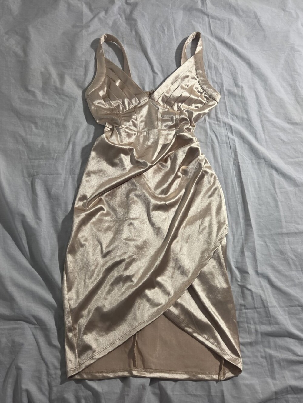 Women’s Satin Slip Lingerie Dress, Vintage Style, Beige/Champagne